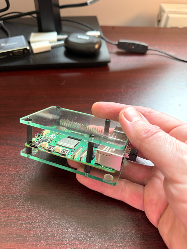 AMIe Mk1 AI in the palm of the Authors Hand, based on Raspberry Pi 5 computer